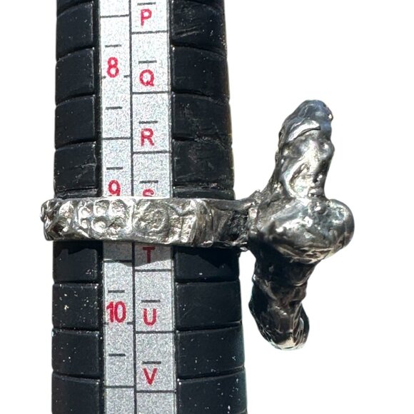 Vintage Broken China Ring with Brutalist Silver Blend Metalwork Size 9 - Picture 6 of 13